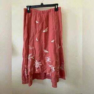 Johnny Was Linen Embroidered Maxi Skirt Coral Size S